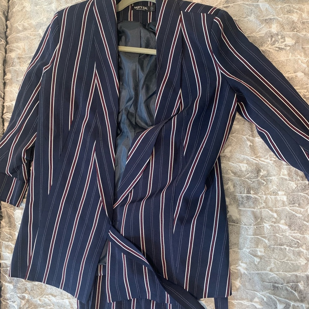 Stripes blazer, and pant set.